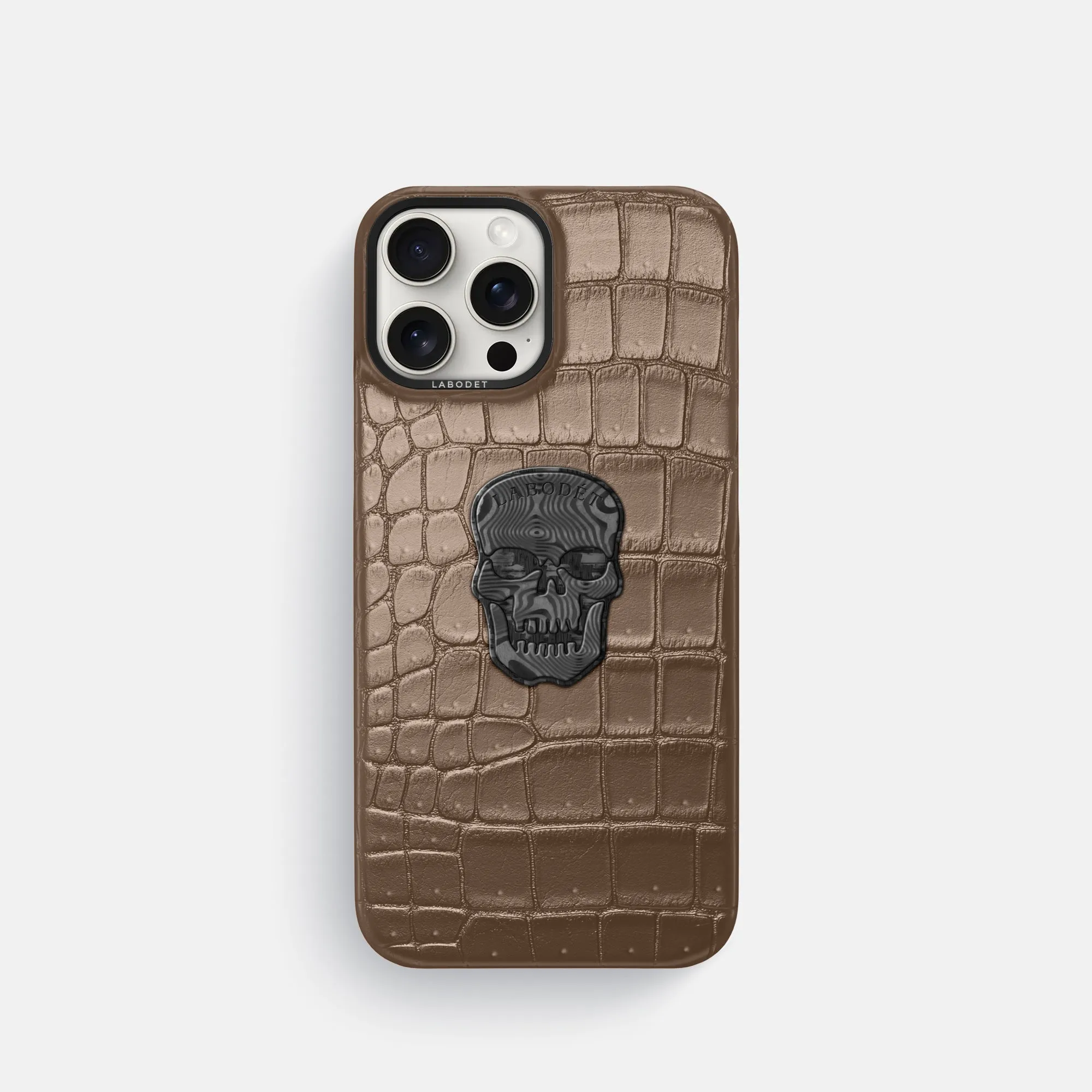 Classic Case With Carbon Skull For iPhone 16 Pro In Porosus Crocodile
