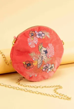 Cockatoo Velvet Embroidered Bag
