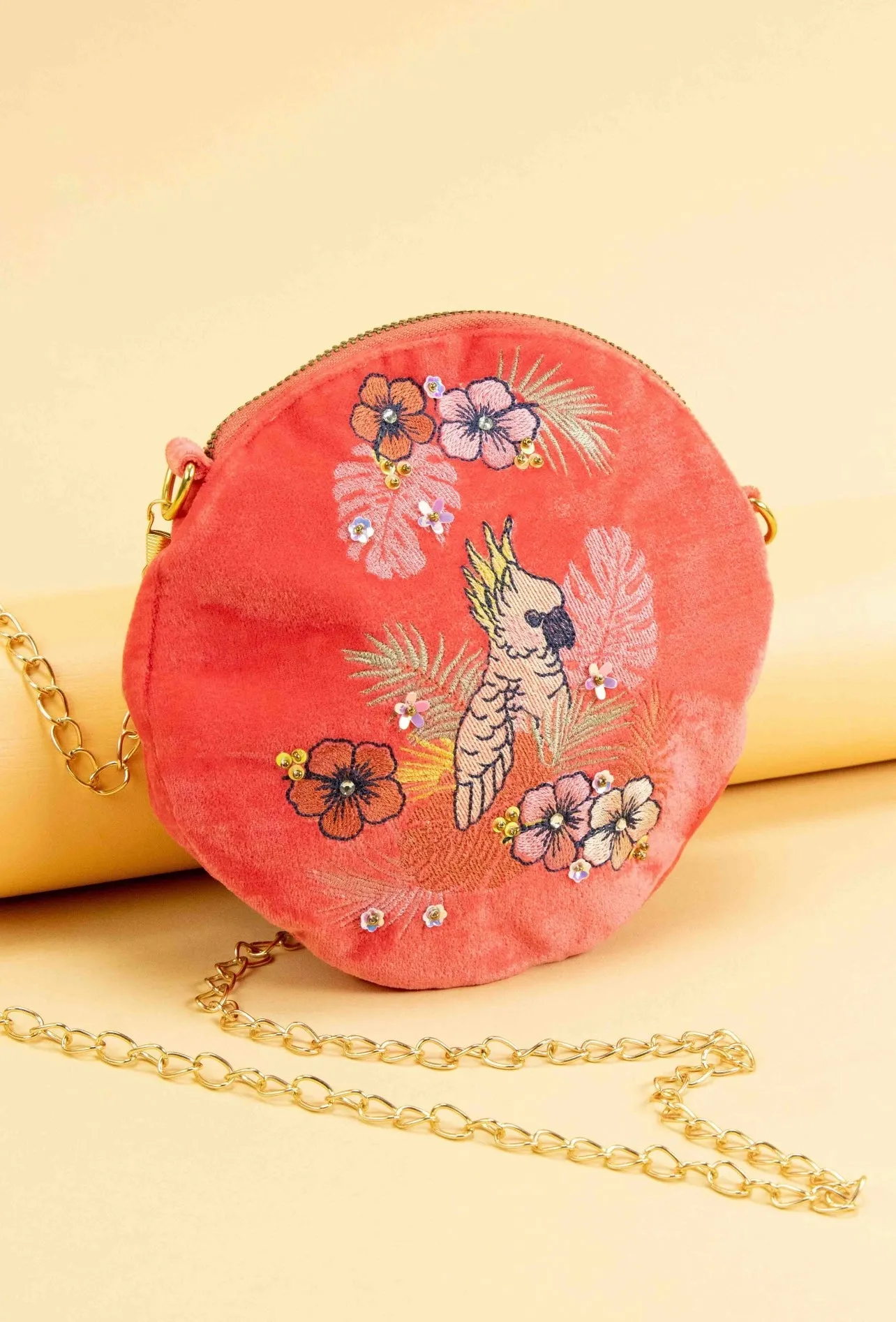 Cockatoo Velvet Embroidered Bag