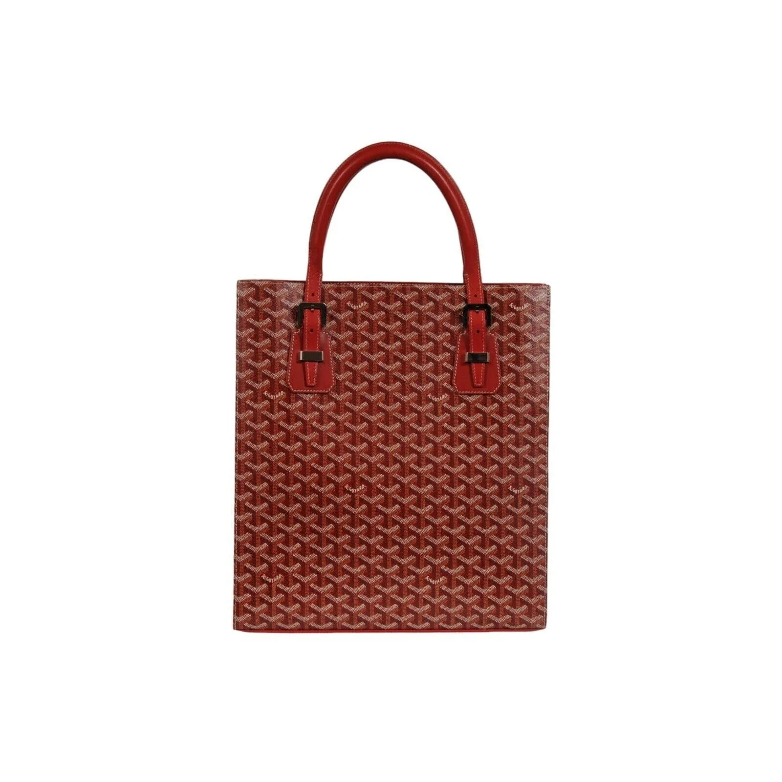Comores GM Tote Bag Red Leather Coated Canvas Travel Top Handle File Bag