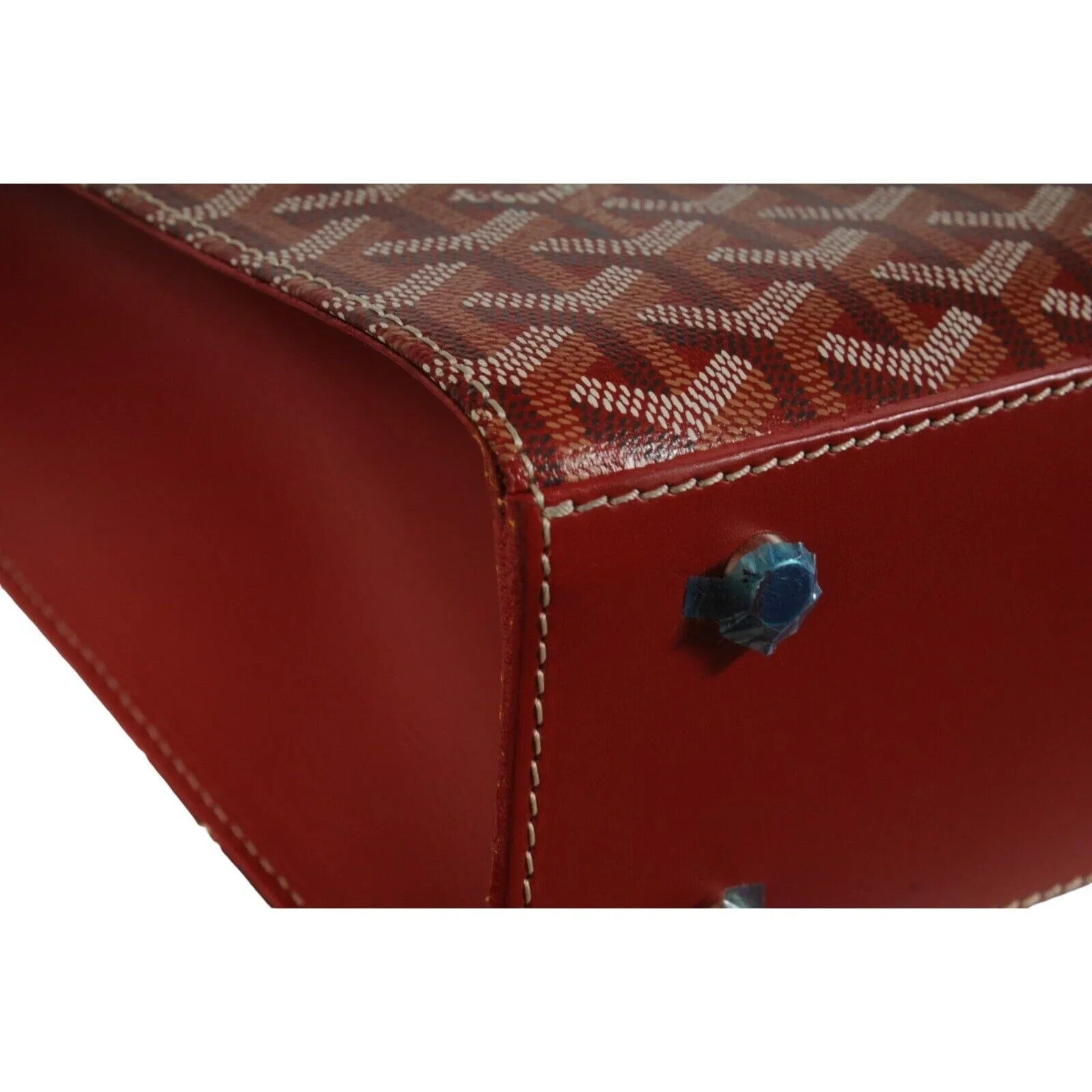Comores GM Tote Bag Red Leather Coated Canvas Travel Top Handle File Bag