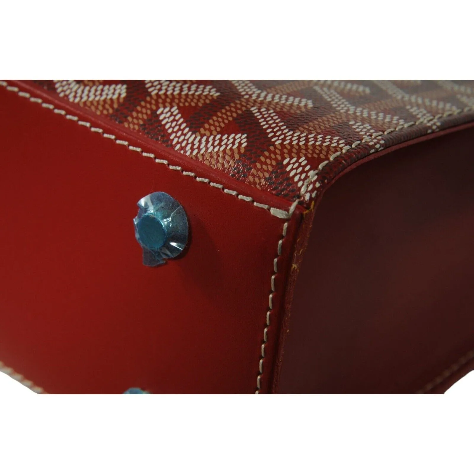 Comores GM Tote Bag Red Leather Coated Canvas Travel Top Handle File Bag