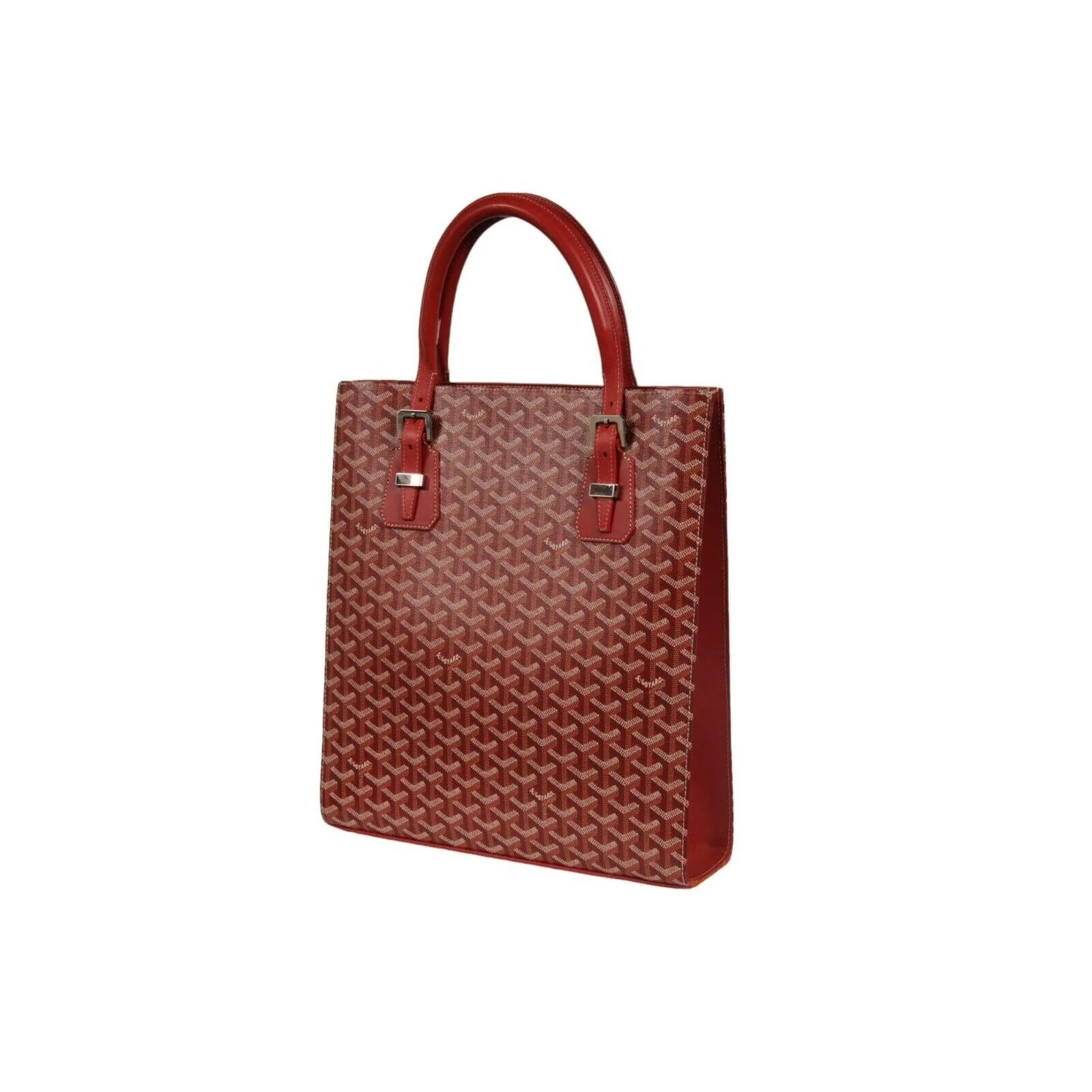 Comores GM Tote Bag Red Leather Coated Canvas Travel Top Handle File Bag