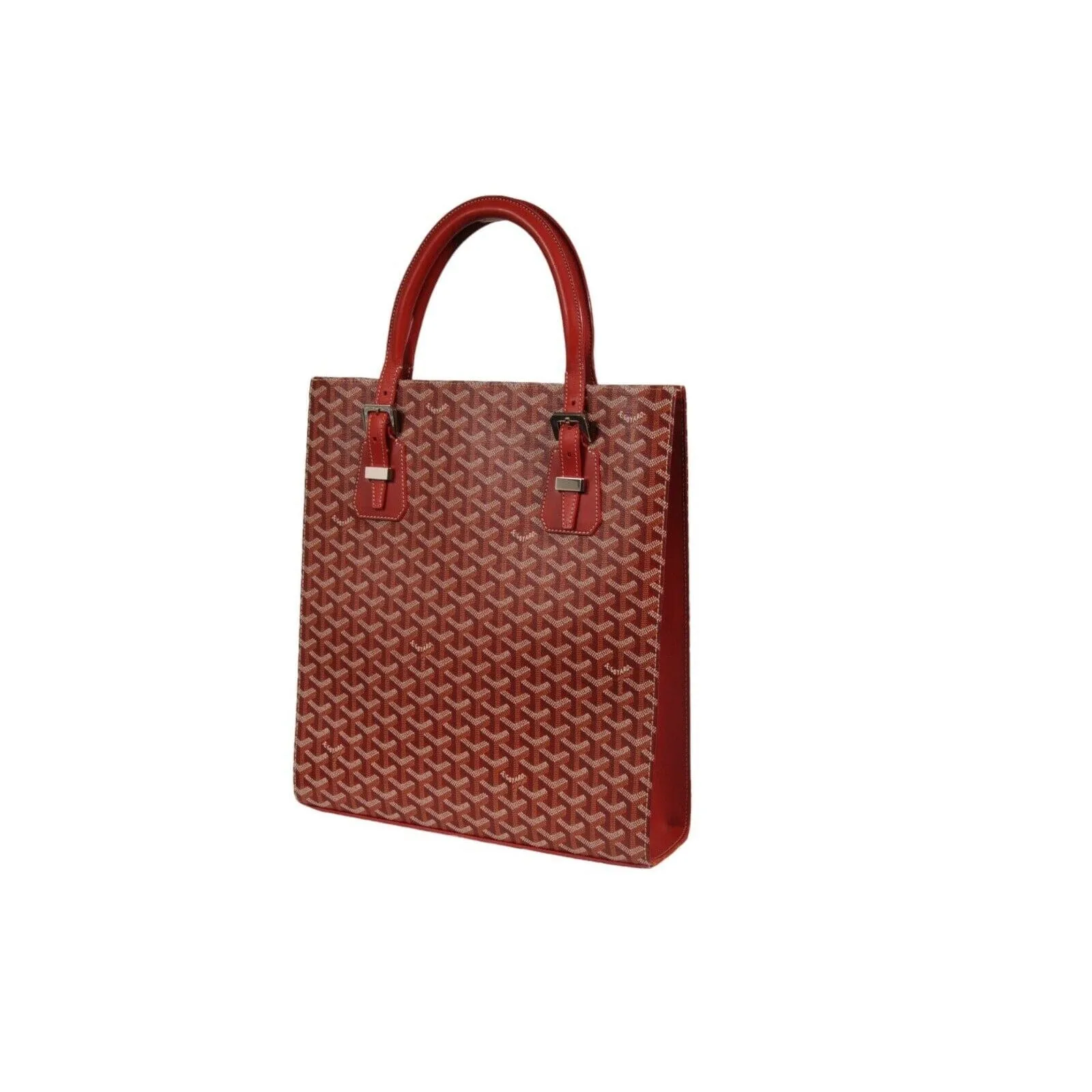 Comores GM Tote Bag Red Leather Coated Canvas Travel Top Handle File Bag