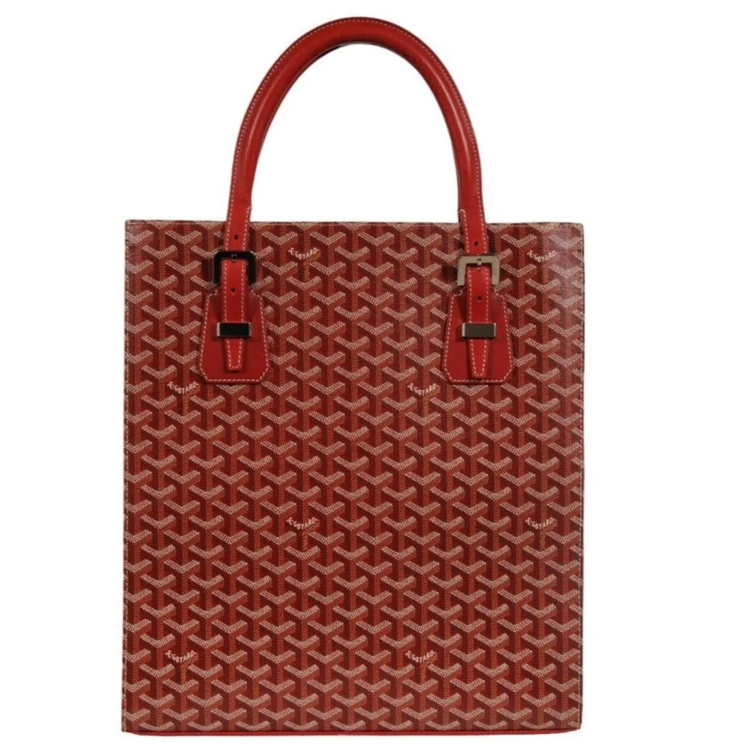 Comores GM Tote Bag Red Leather Coated Canvas Travel Top Handle File Bag