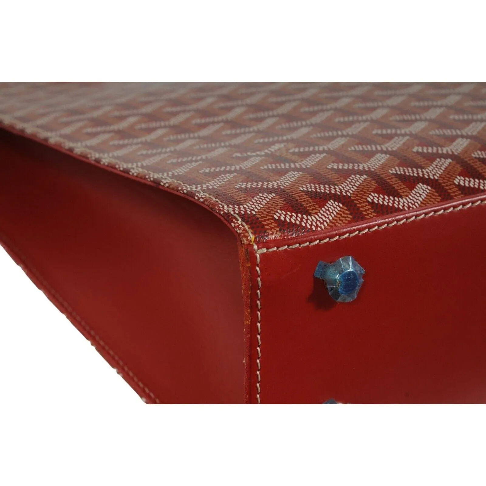 Comores GM Tote Bag Red Leather Coated Canvas Travel Top Handle File Bag