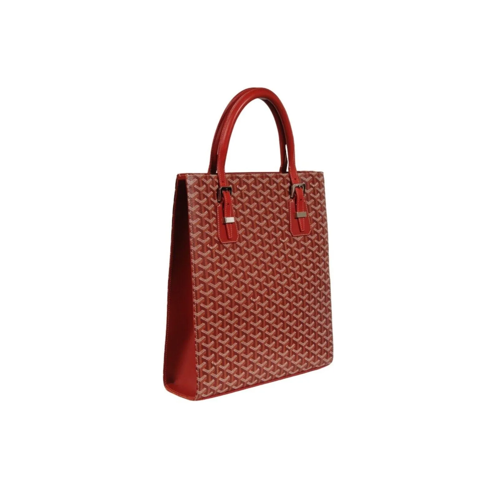 Comores GM Tote Bag Red Leather Coated Canvas Travel Top Handle File Bag