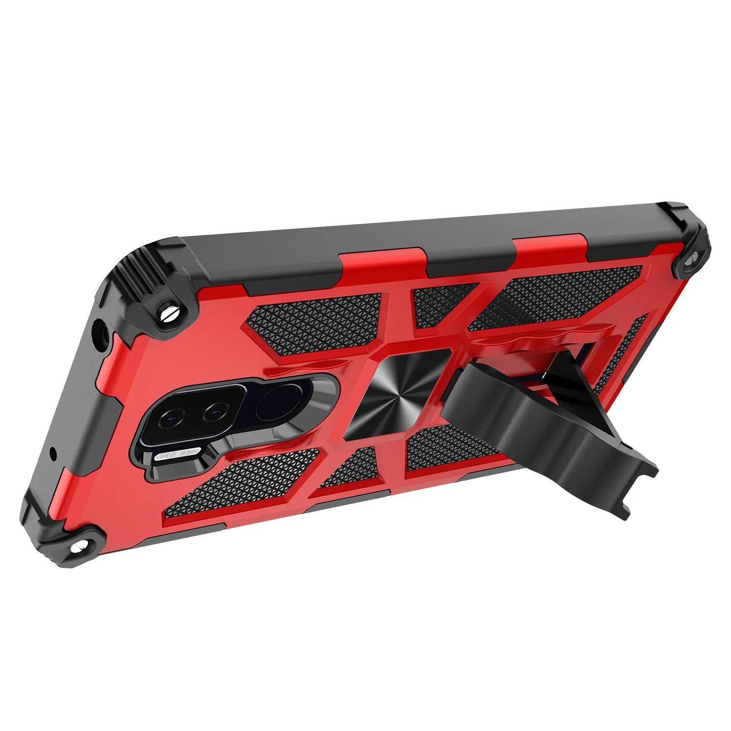 Cricket Influence Case/AT&T Maestro Plus Case [Military Grade] Ring Car Mount Kickstand Hybrid Hard PC Soft TPU Shockproof Protective Case - Red