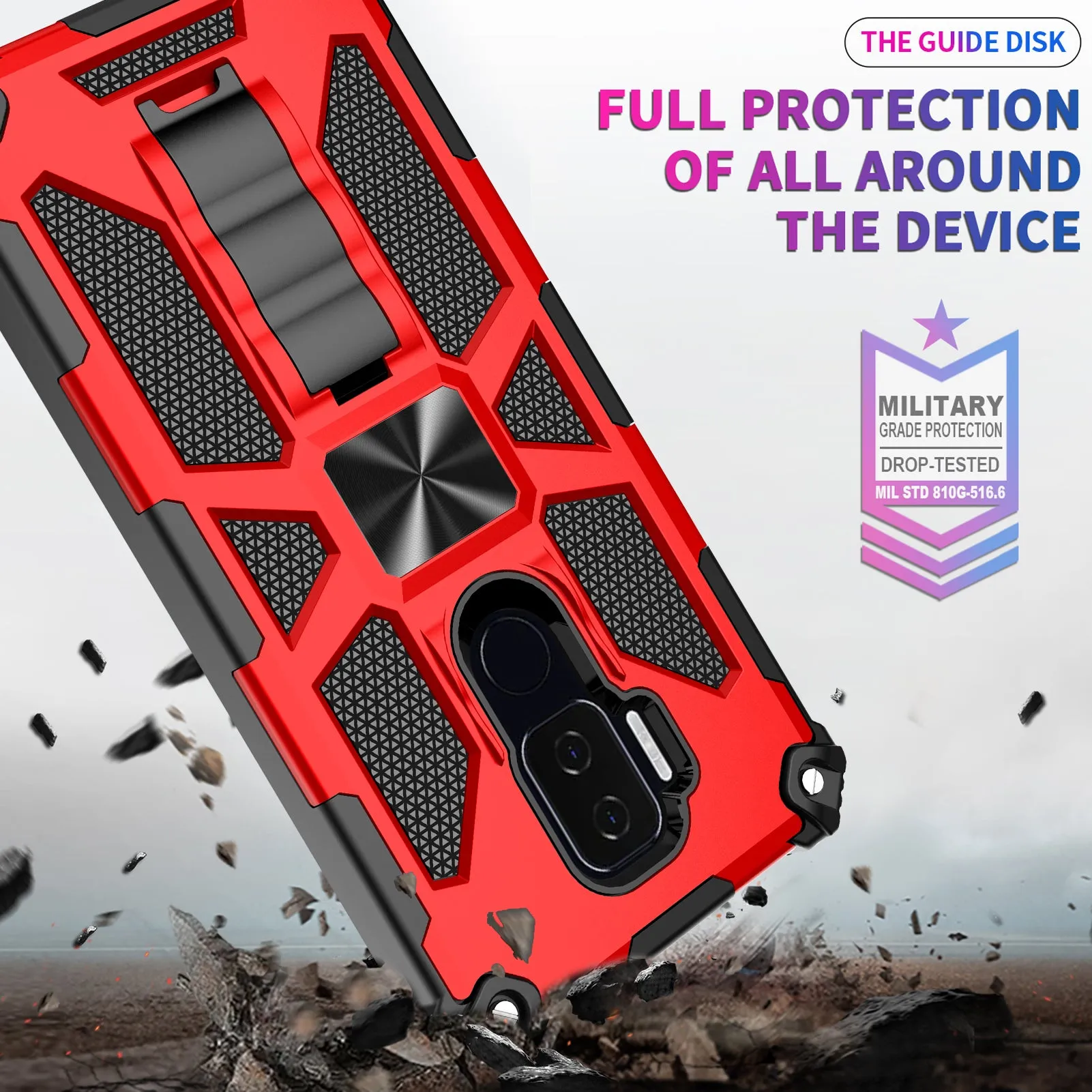 Cricket Influence Case/AT&T Maestro Plus Case [Military Grade] Ring Car Mount Kickstand Hybrid Hard PC Soft TPU Shockproof Protective Case - Red
