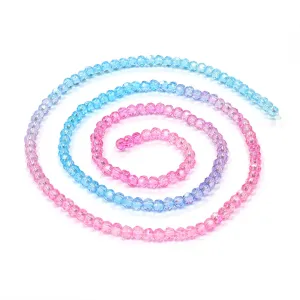 Crystal Faceted 3mm Round Beads - Pink to Blue - 1 string