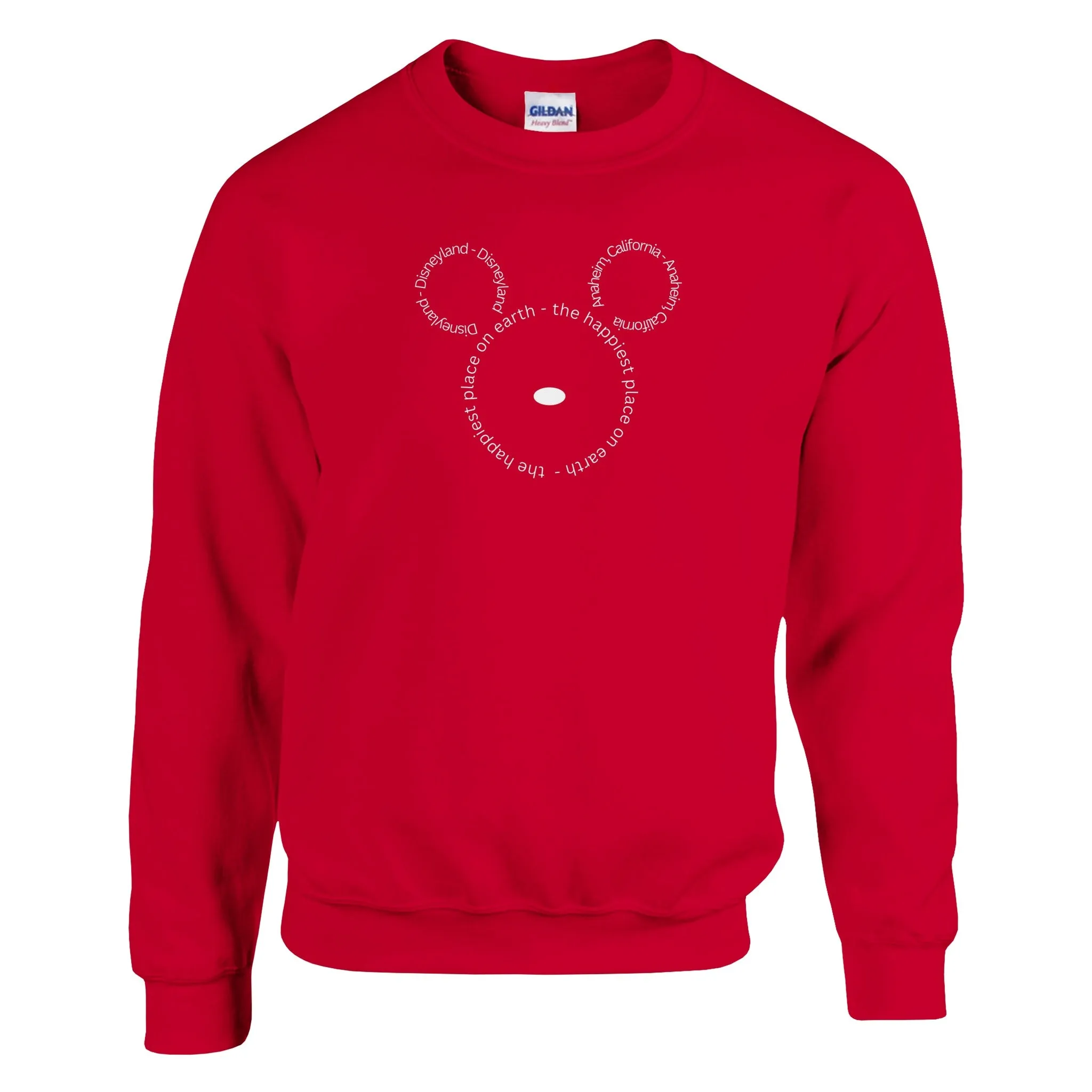 Disneyland, Anaheim, California, The Happiest Place On Earth (in white print) | Adult Unisex Crewneck Sweatshirt | Gildan® 18000