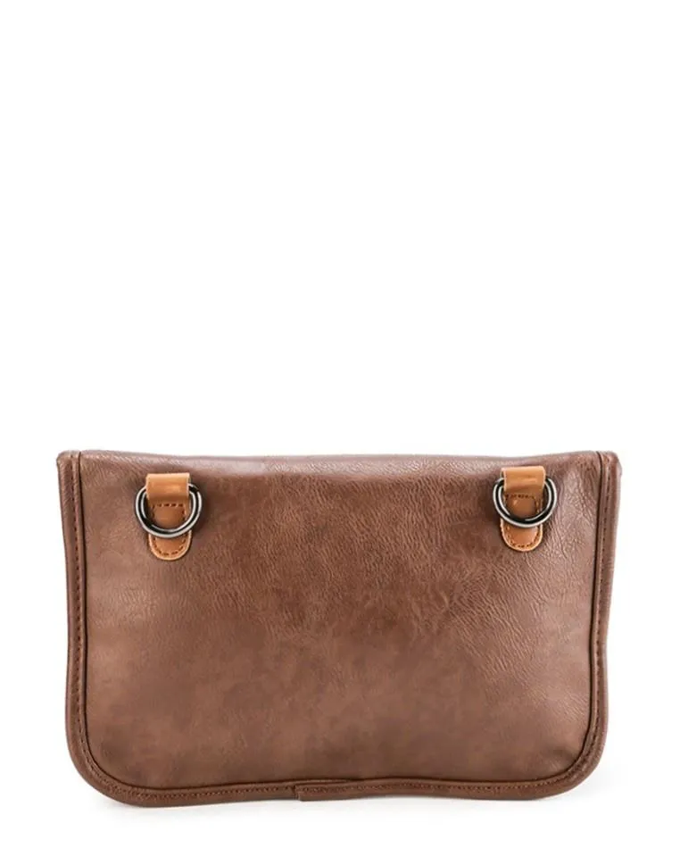 Distressed Leather Carryall Crossbody Pouch - Camel