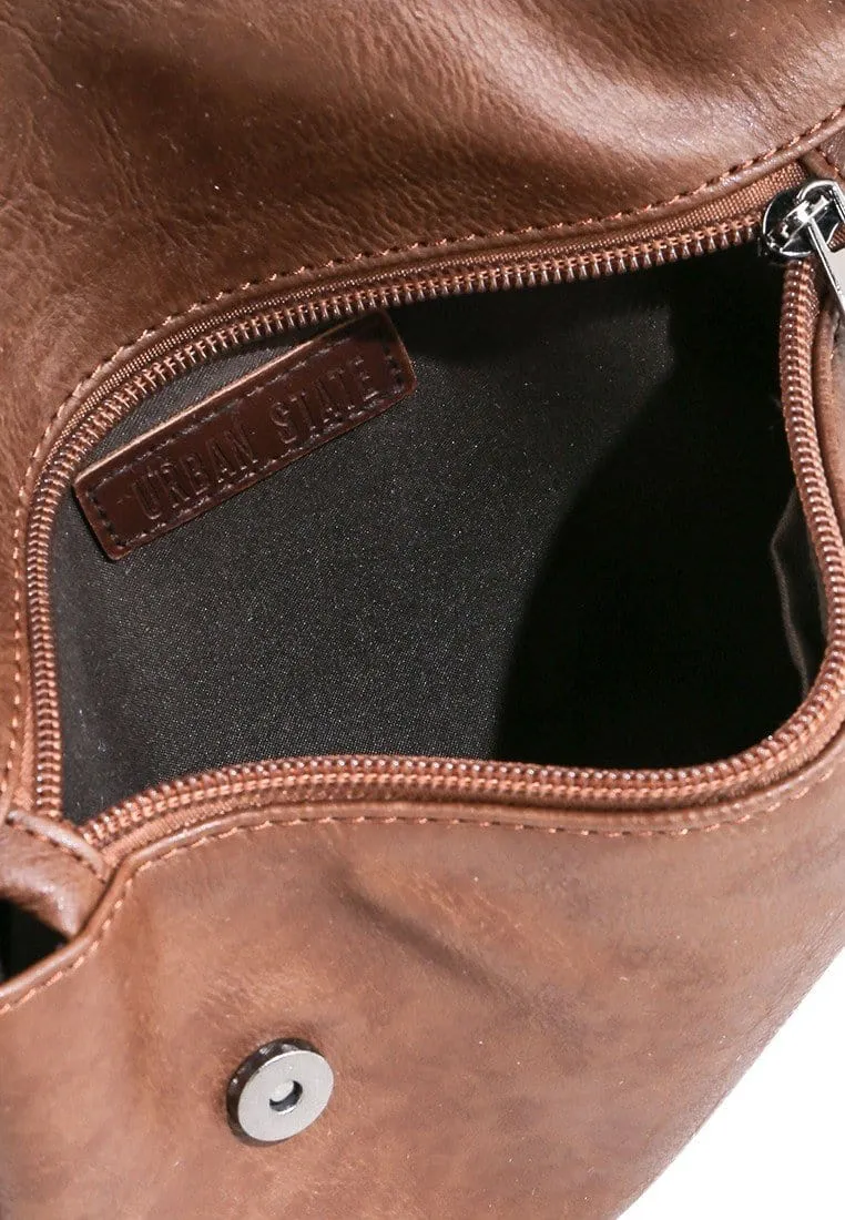 Distressed Leather Carryall Crossbody Pouch - Camel