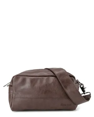 Distressed Leather Crossbody Pouch - Dark Brown