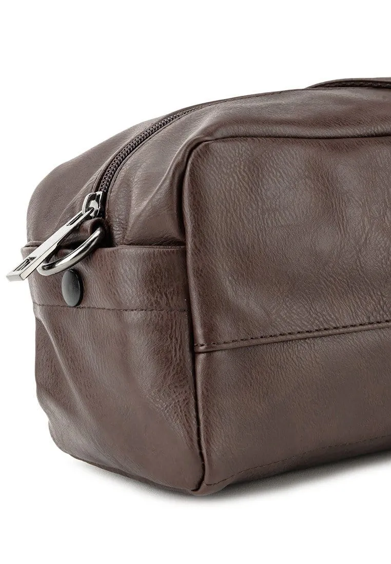 Distressed Leather Crossbody Pouch - Dark Brown