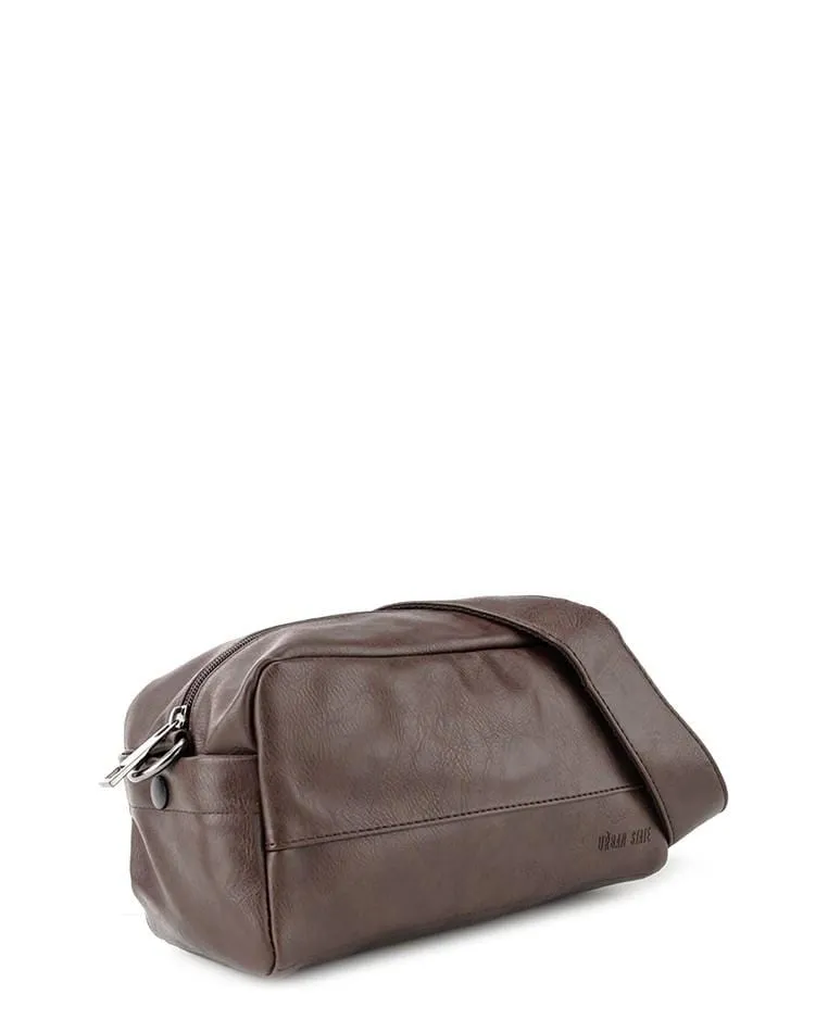 Distressed Leather Crossbody Pouch - Dark Brown