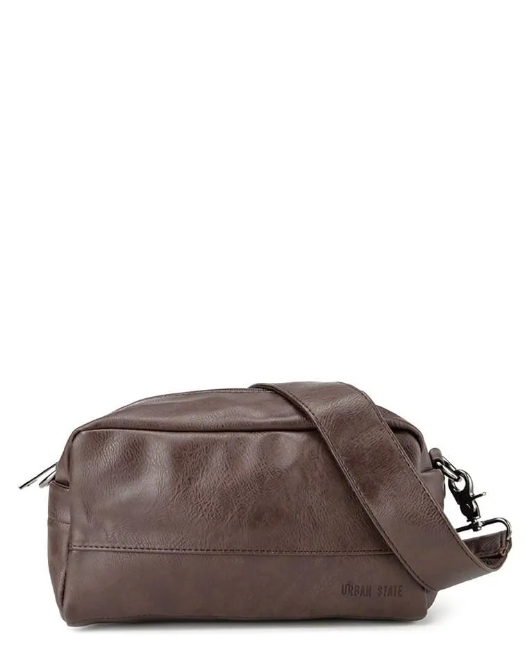 Distressed Leather Crossbody Pouch - Dark Brown