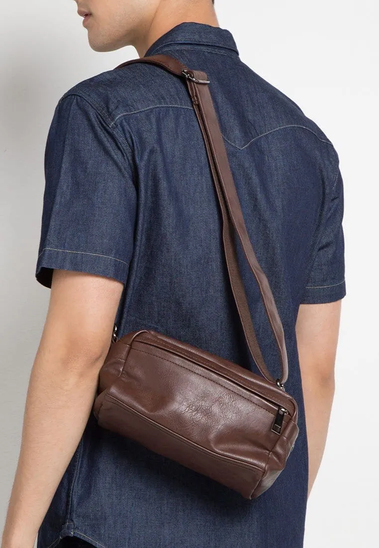 Distressed Leather Crossbody Pouch - Dark Brown