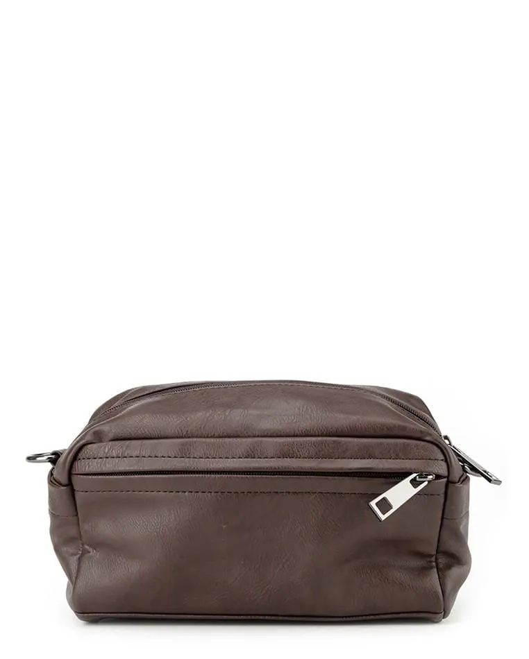 Distressed Leather Crossbody Pouch - Dark Brown