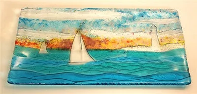 DT26 Sailboat Scene Texture Mold for Glass Tile or Dish 7 X 13 for Slumping