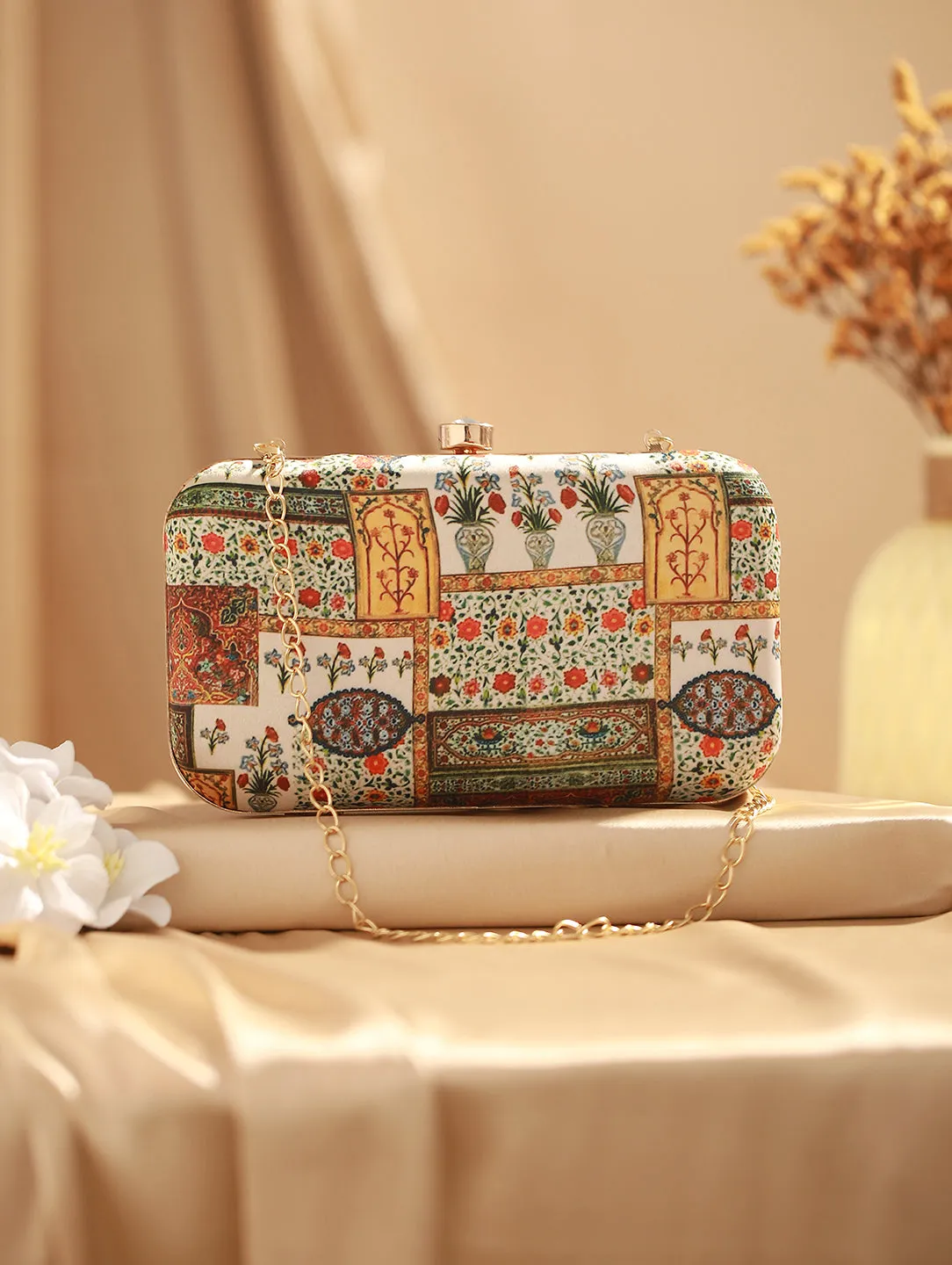 Ethnic Motif Printed Box Clutch