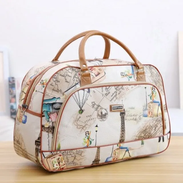 Fashion Portable Shoulder Bag Duffel Bag for Men and Women PU Leather Printed Waterproof Printed Travel Bag Multifunction bag