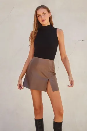 Faux Leather Slit Mini Skirt