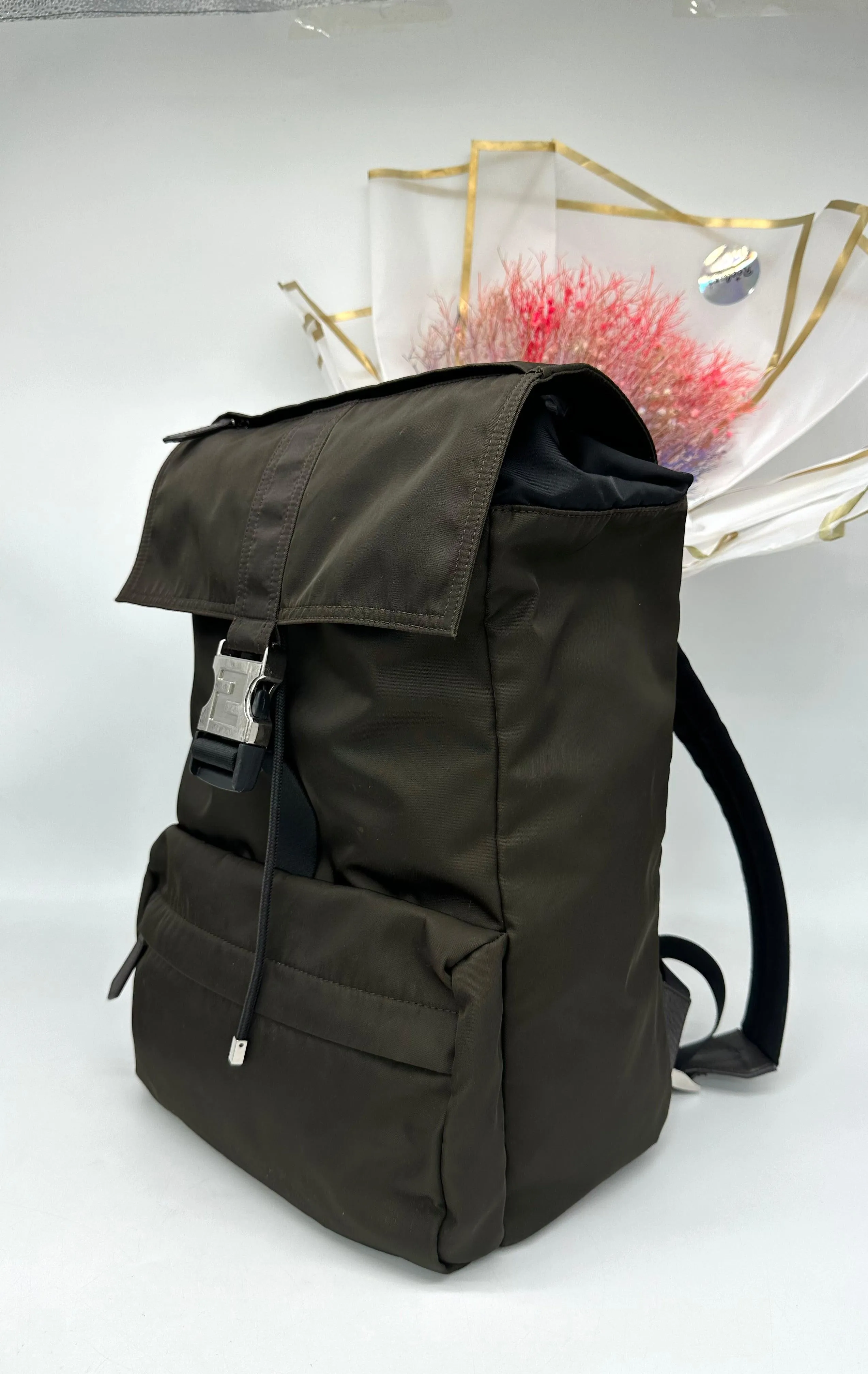 FENDI Econyl Nylon Cuoio Roma Medium Fendiness Backpack Ebano