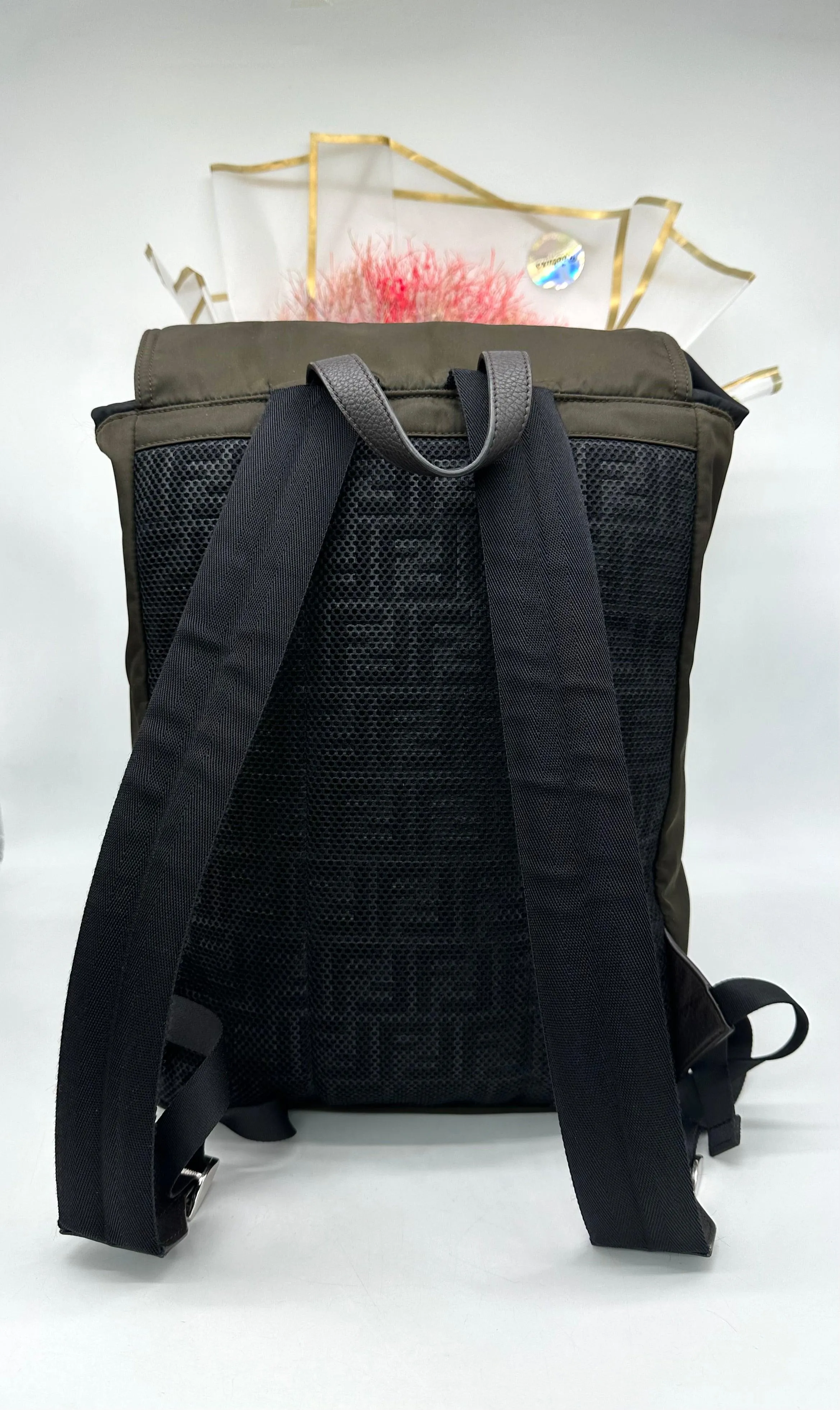 FENDI Econyl Nylon Cuoio Roma Medium Fendiness Backpack Ebano