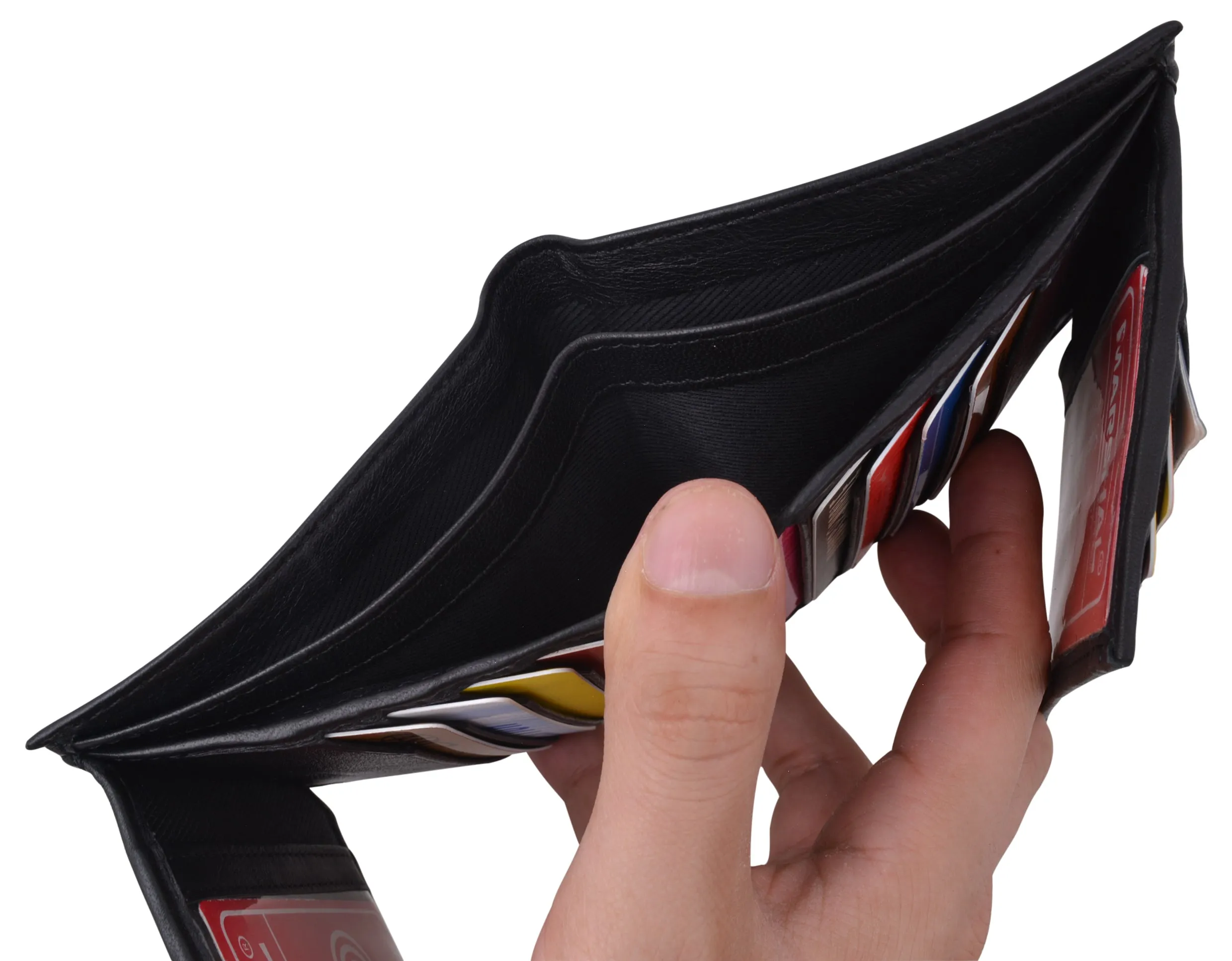 Genuine Leather Men's Dual Credit Card ID Flap Bifold Wallet Passcase RFID Blocking