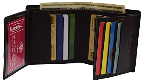 Genuine Leather Men's Dual Credit Card ID Flap Bifold Wallet Passcase RFID Blocking