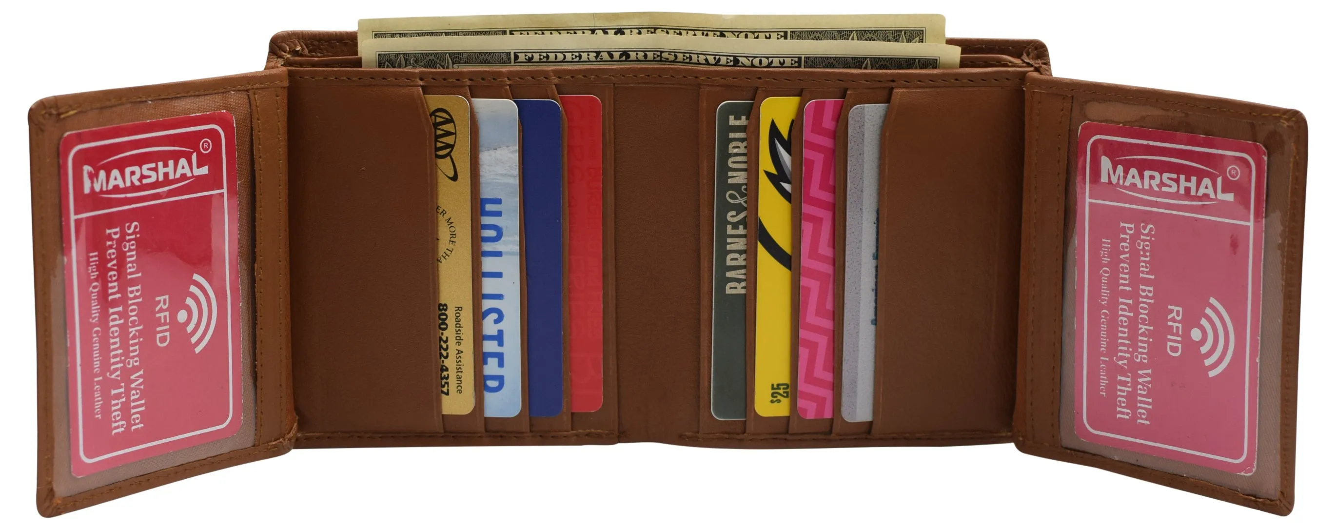 Genuine Leather Men's Dual Credit Card ID Flap Bifold Wallet Passcase RFID Blocking