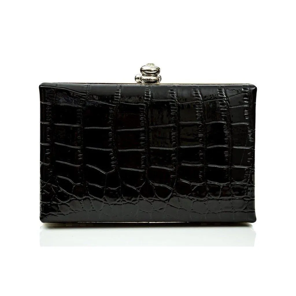 Glambag Shiny Exotic Croc Frame Clutch