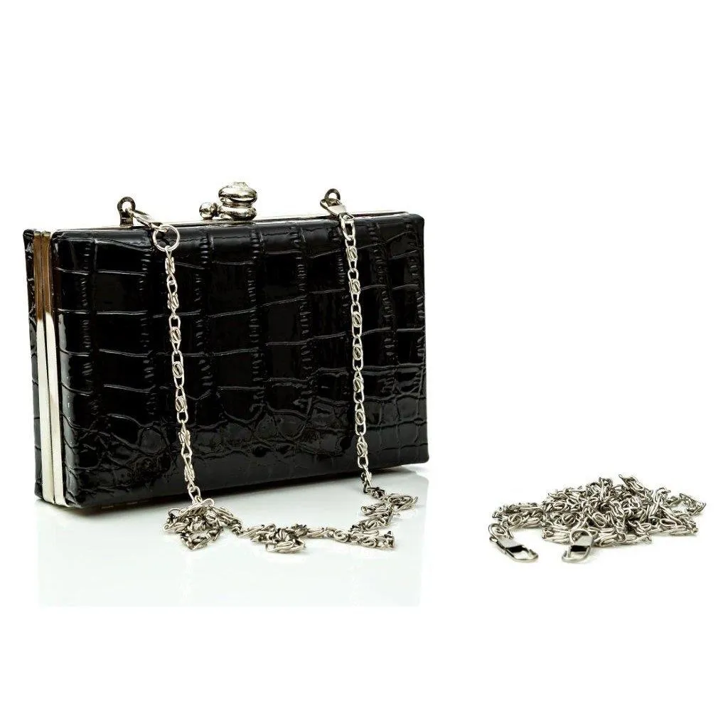 Glambag Shiny Exotic Croc Frame Clutch