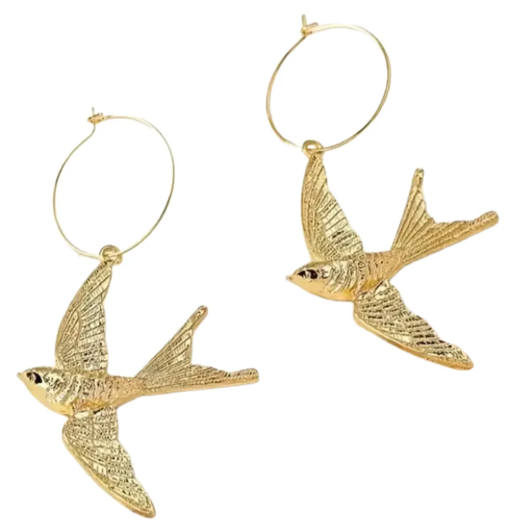 Gold Bird Dangle Earrings