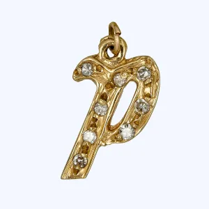 Gold Diamond Script 'P' Charm