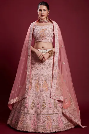Gorgeous Georgette Pink Lehenga With Embroidered And Thread Work