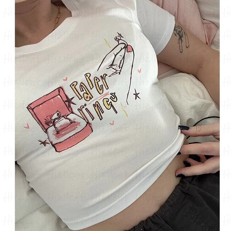 Graphic Paper Stylish Ring White Tee