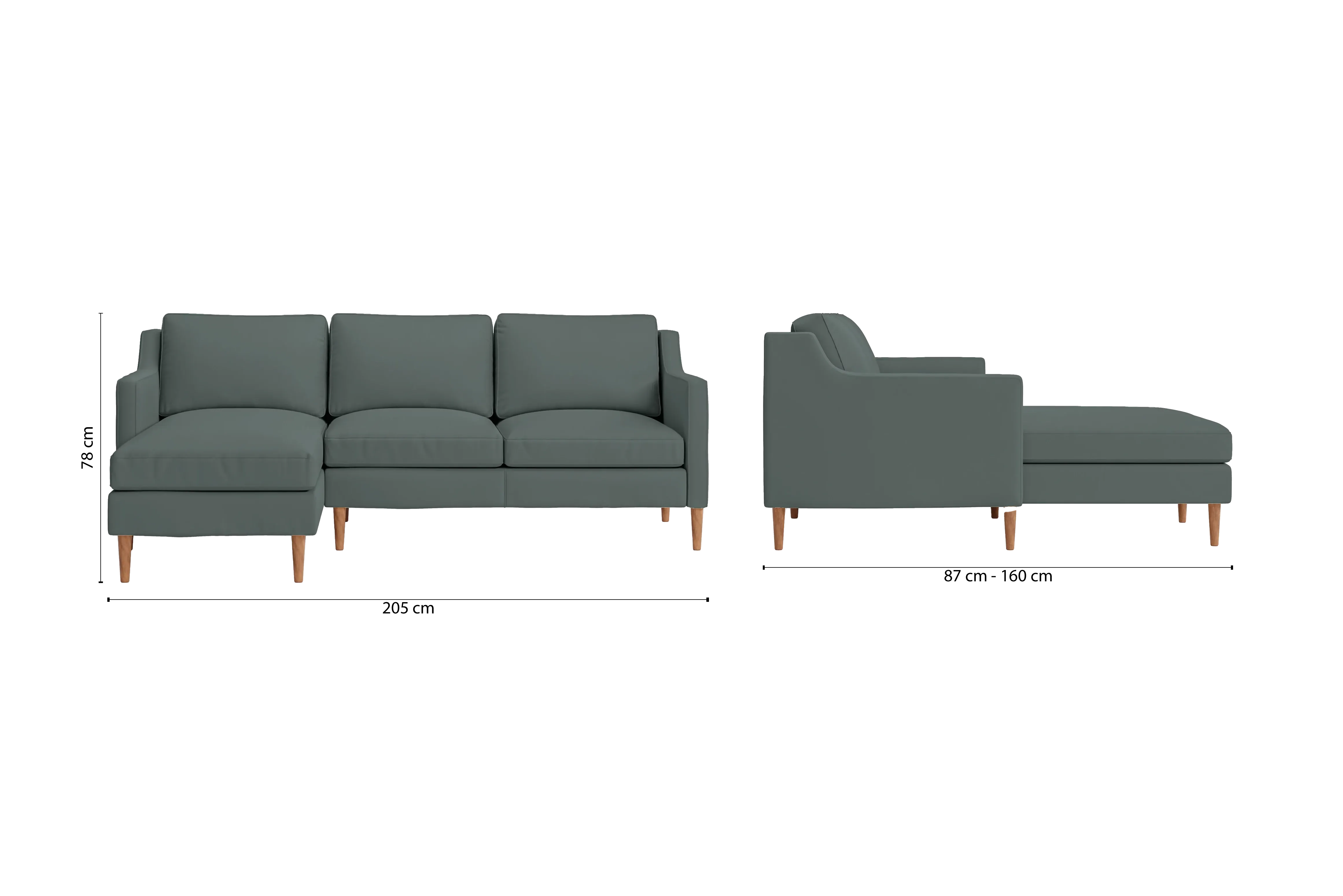 Greco 3 Seater Left Hand Facing Chaise Lounge Corner Sofa Dusky Turquoise Leather
