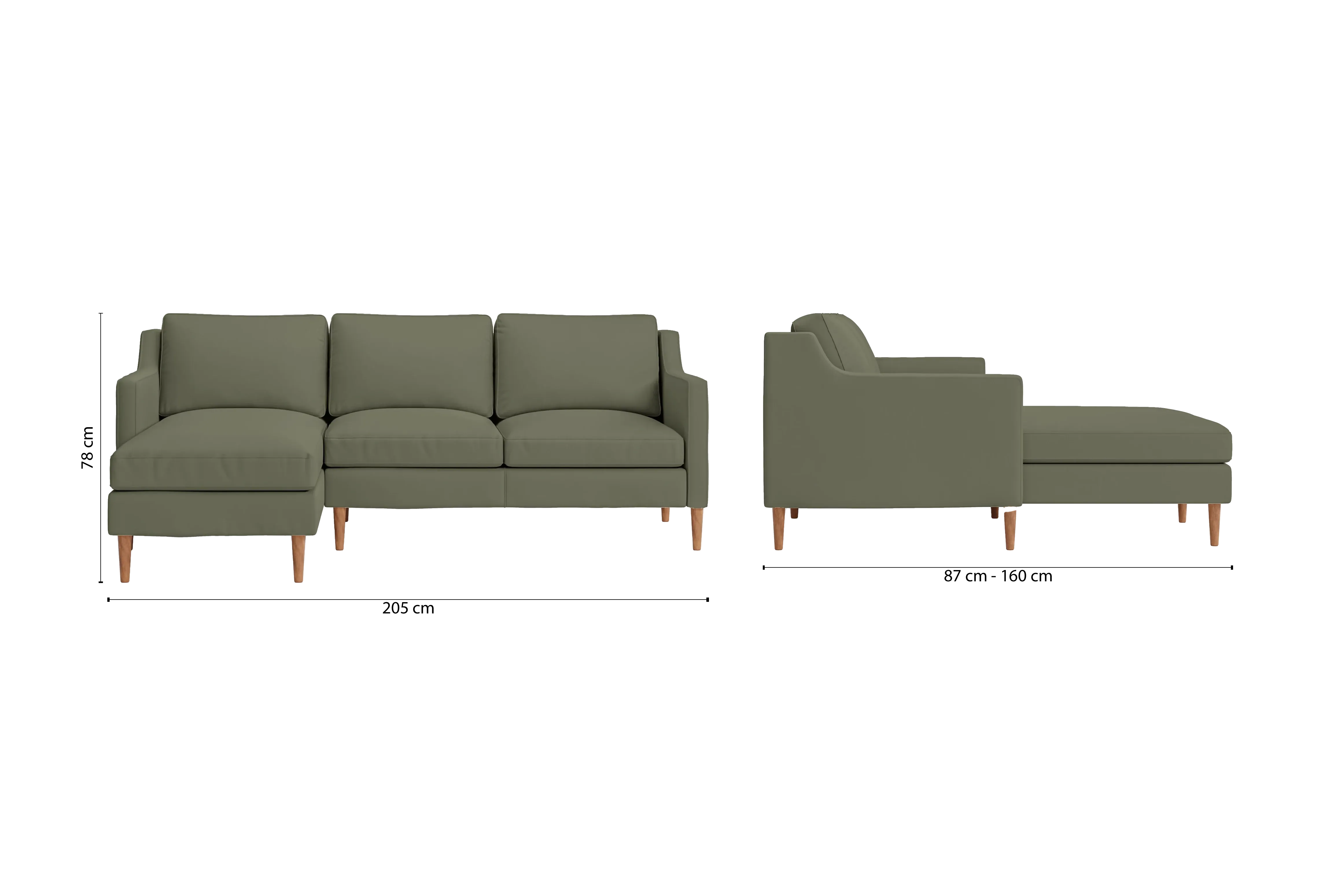 Greco 3 Seater Left Hand Facing Chaise Lounge Corner Sofa Sage Leather