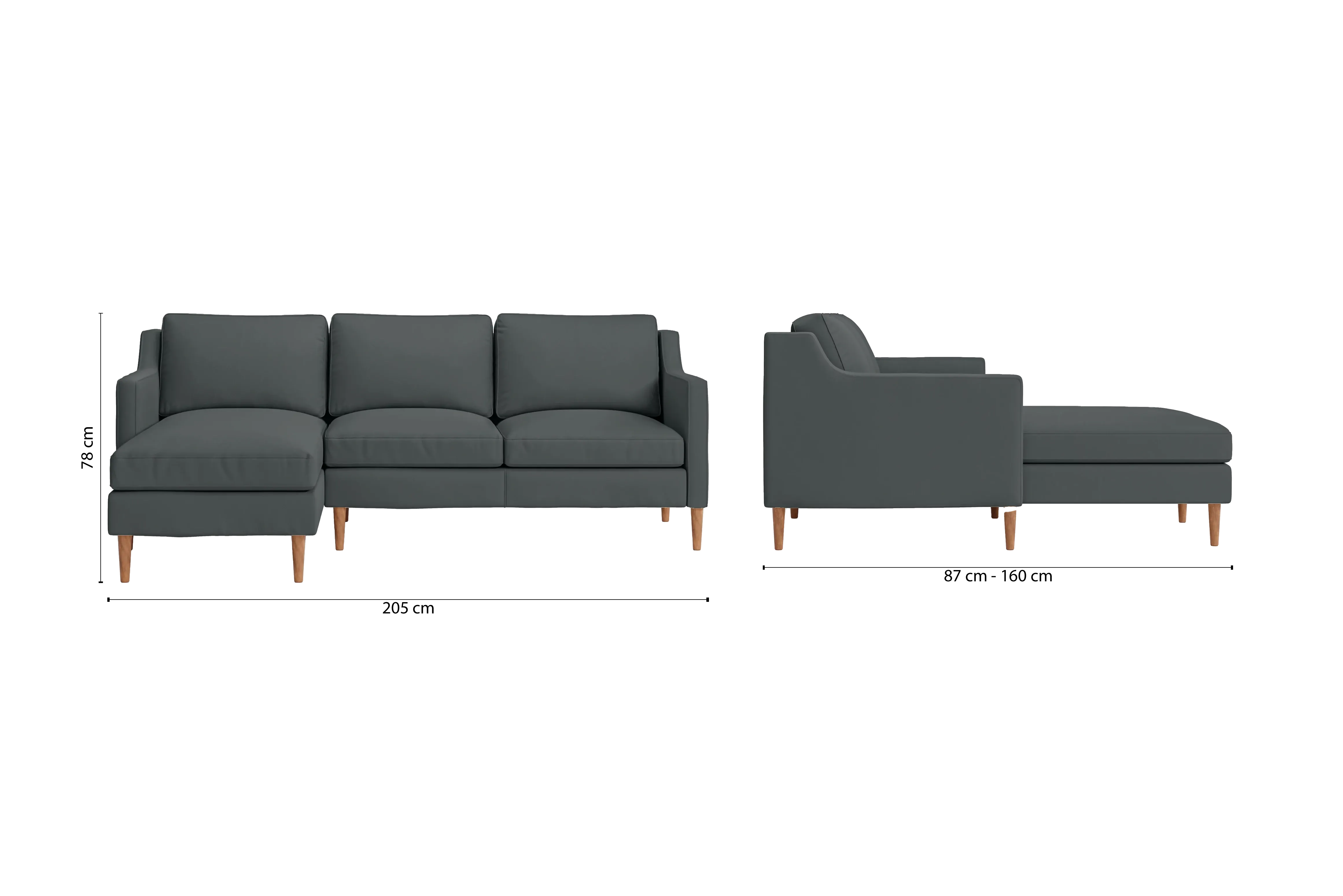Greco 3 Seater Left Hand Facing Chaise Lounge Corner Sofa Slate Leather