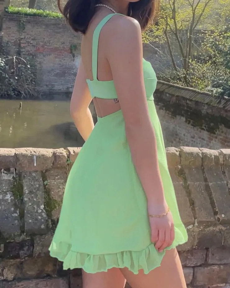Green Frill Stylish Mini Dress