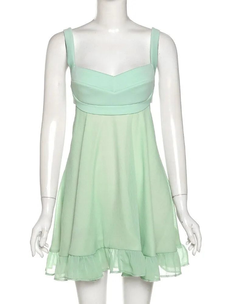 Green Frill Stylish Mini Dress