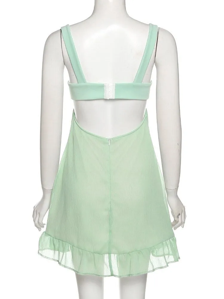 Green Frill Stylish Mini Dress