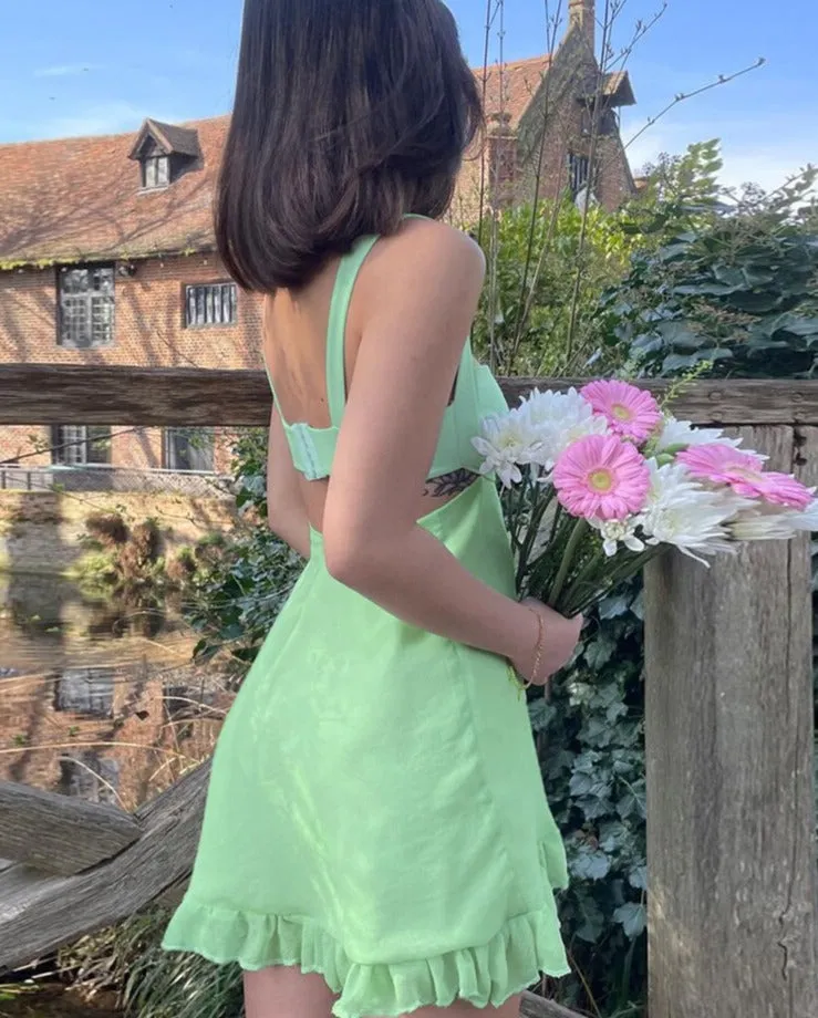 Green Frill Stylish Mini Dress