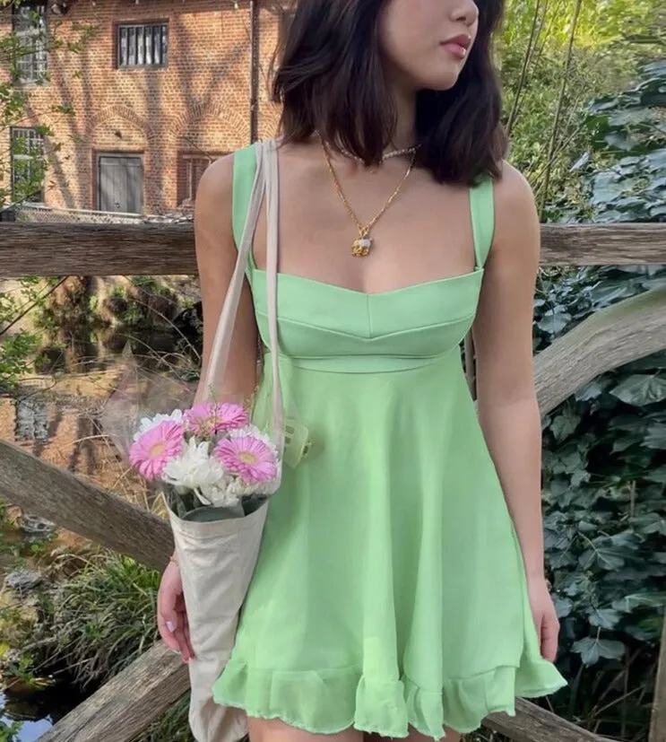 Green Frill Stylish Mini Dress
