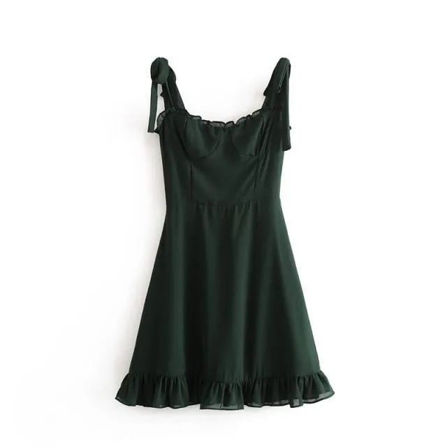 Green Tie Stylish Up Strap Dress