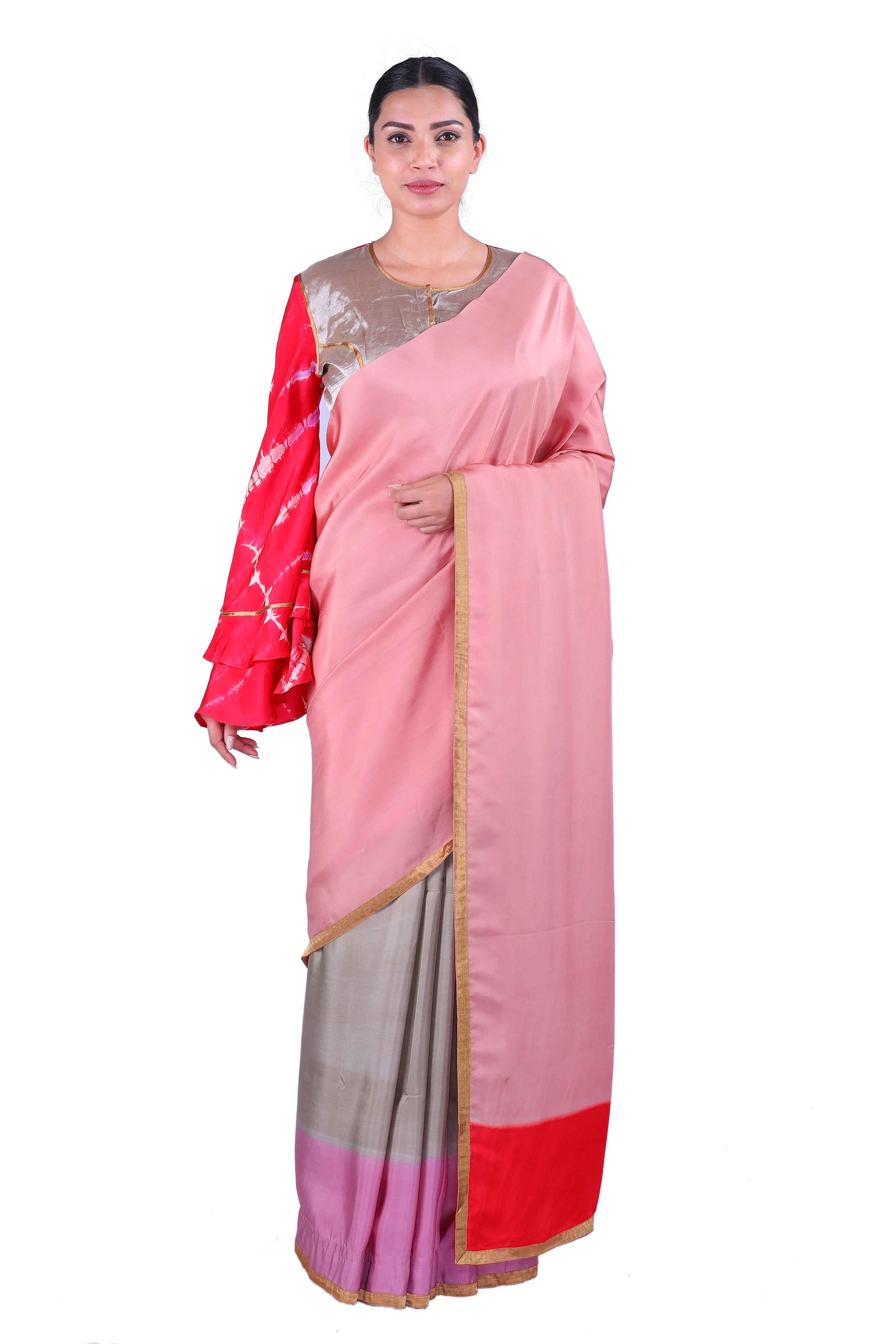 Grey & pink silk Saree