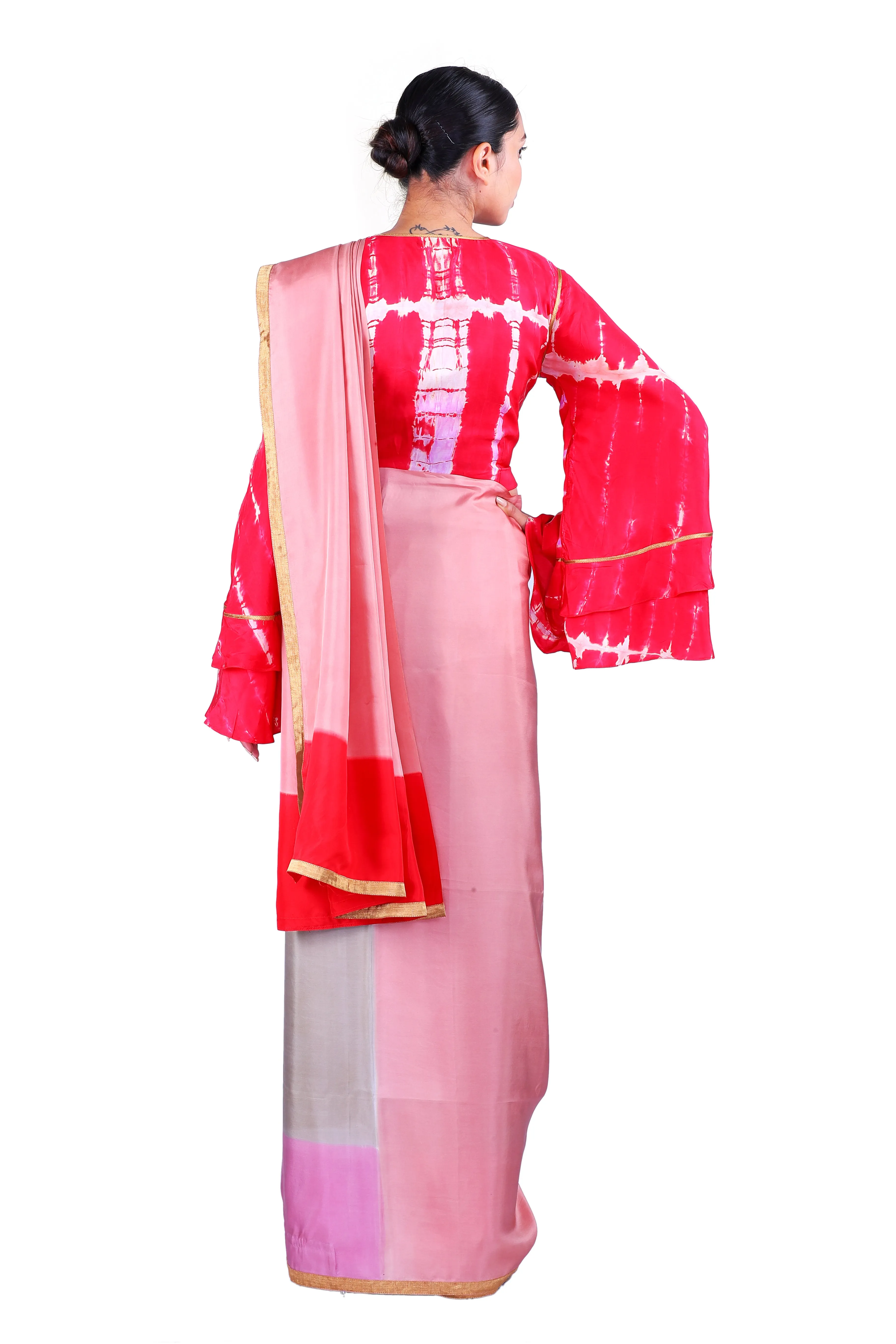 Grey & pink silk Saree
