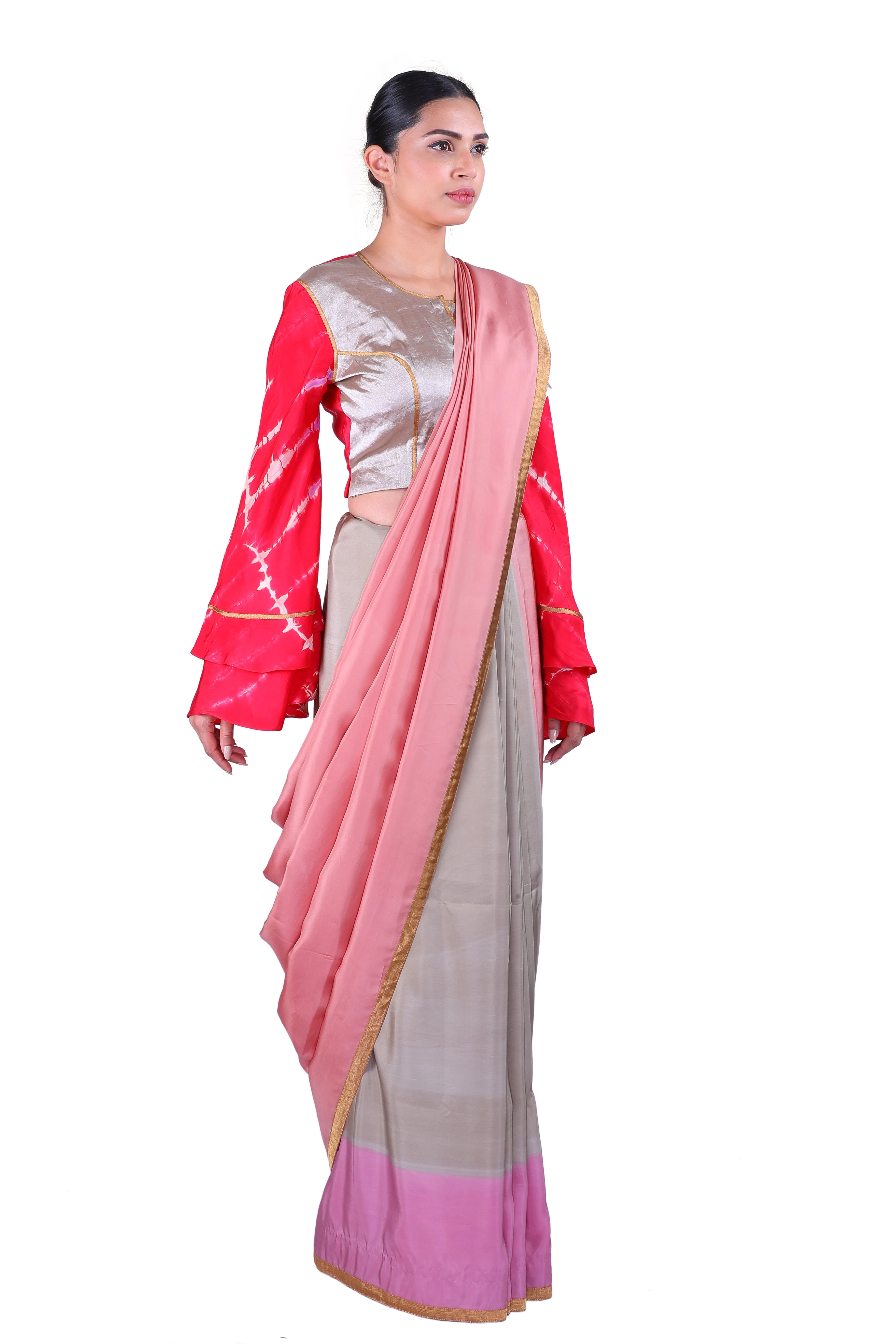 Grey & pink silk Saree